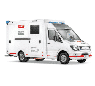 Une ambulance électrique du groupe WAS